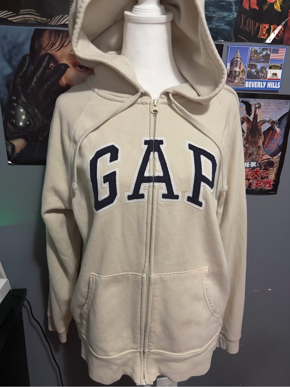 GAP Cream Full-Zip Hoodie with Navy Logo